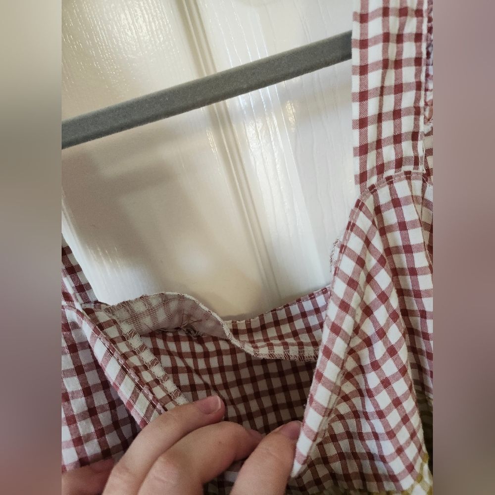 Boutique Gingham Blue Yellow Brown Plaid Ruffle Tiered Mini Dress XL - Picture 6 of 9